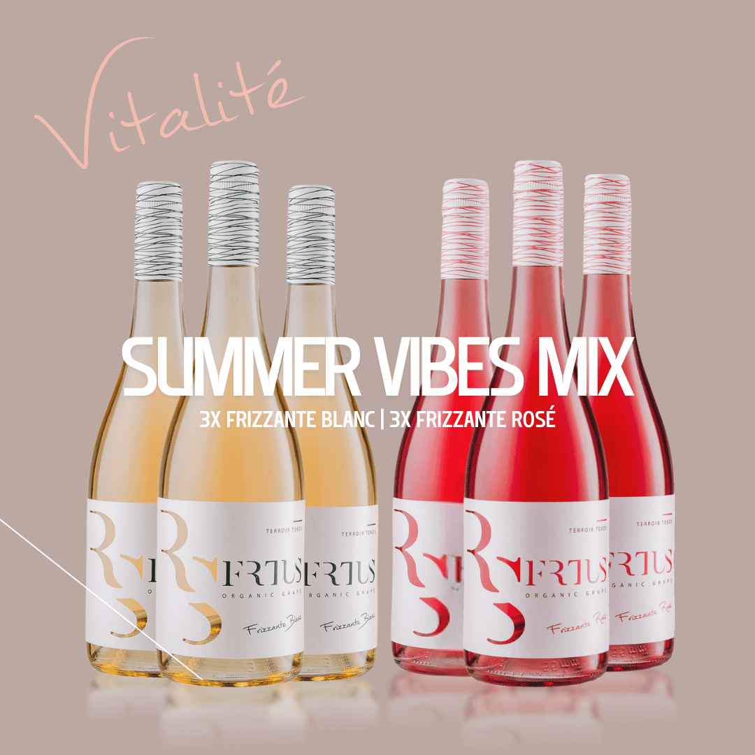 Frizzante set vín Summer Vibes Mix od Frtus Winery — 3 fľaše Frizzante Blanc a 3 fľaše Frizzante Rosé, šumivé BIO vína z Rybníka, Terroir Tekov